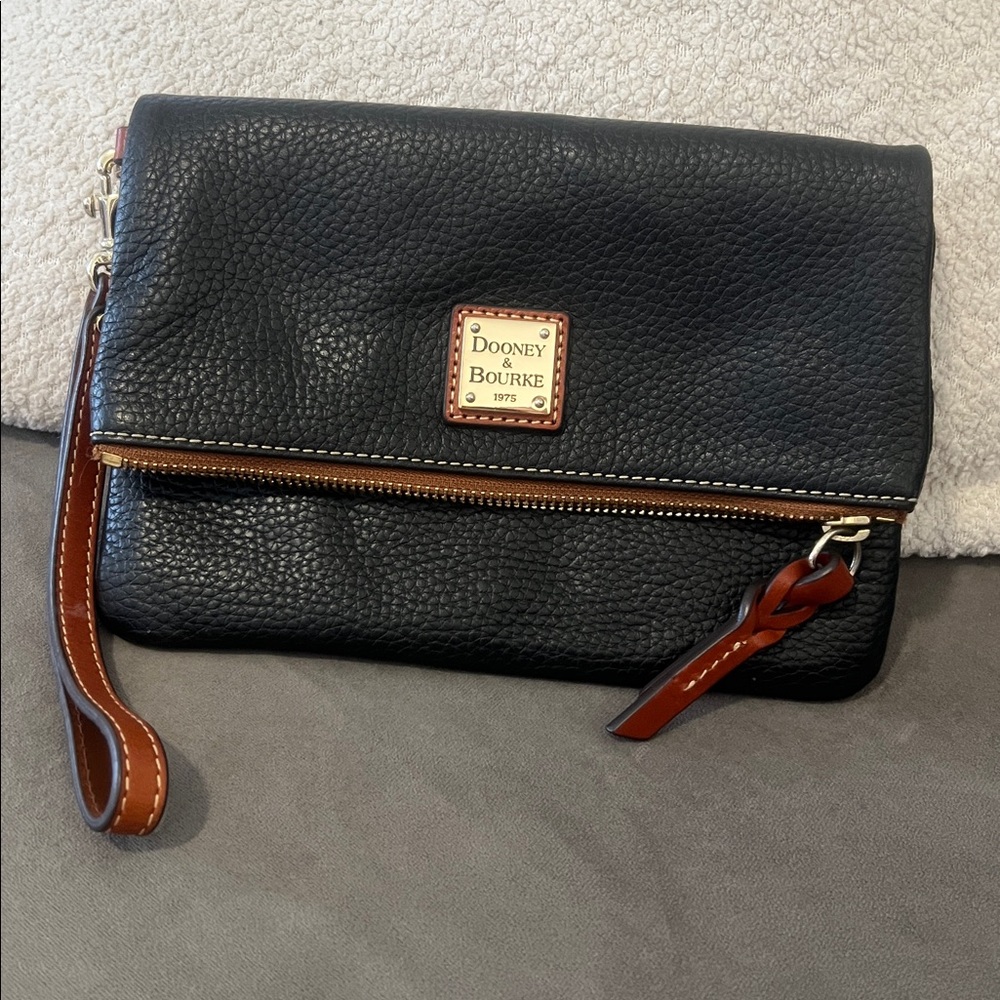 Dooney & Bourke Black Pebbled Leather Foldover Clutch Wristlet NWOT